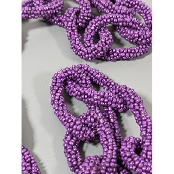Purple Glasss Seed Bead Chain Link Long Layering Necklace Boho Beachy 40" - Picture 5 of 9